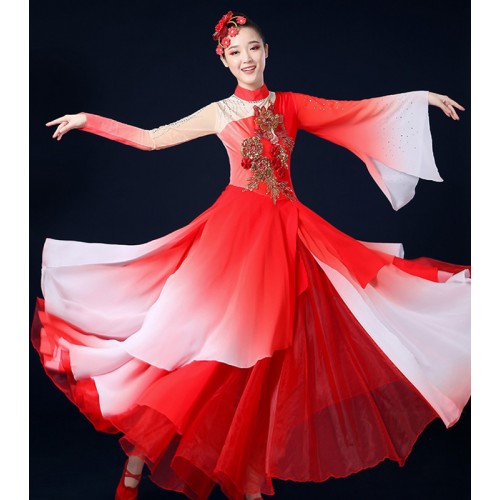 Women's chinese folk dance dress fairy dresses ancient traditional classical umbrella fan dance dresses